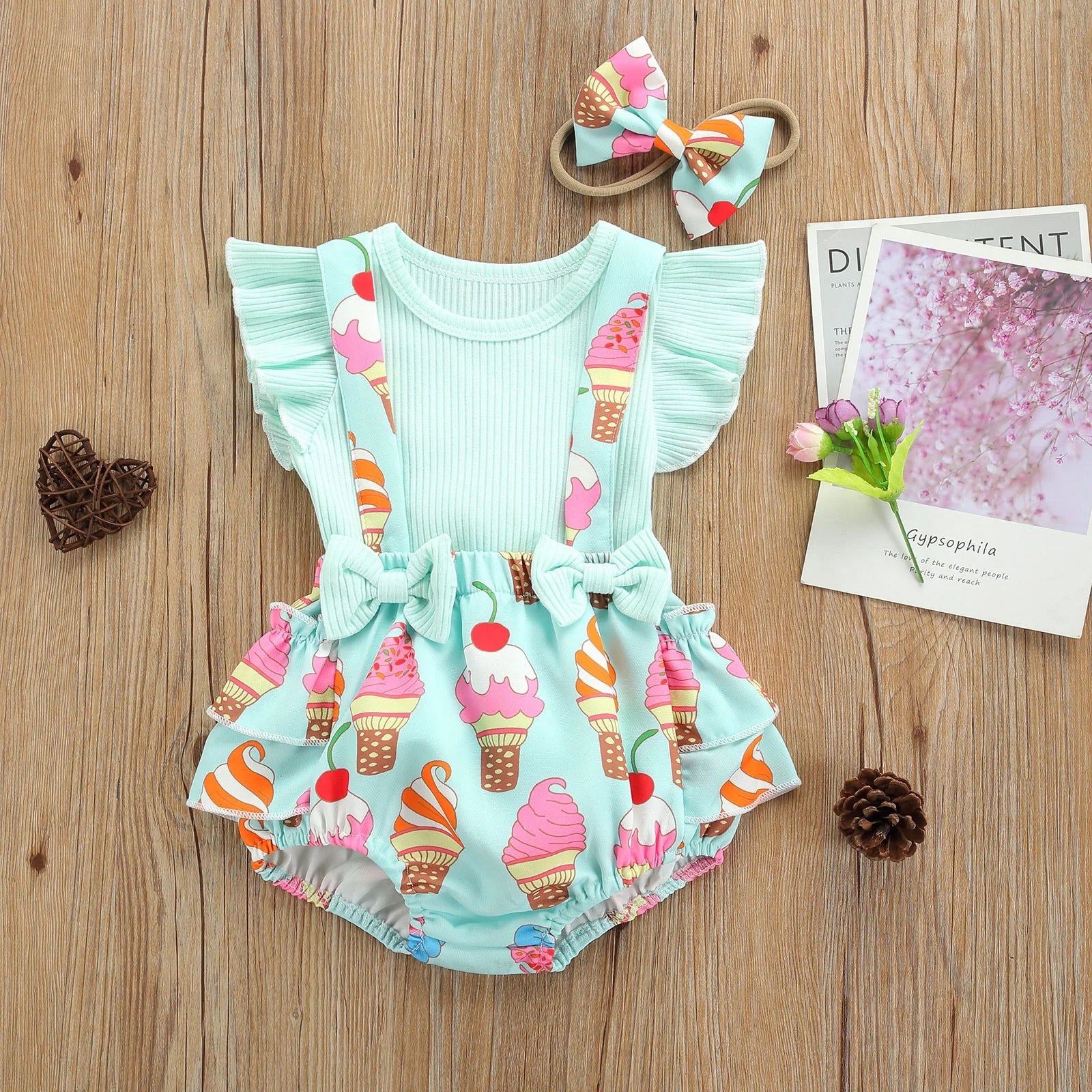 ICE CREAM Romper with Headband