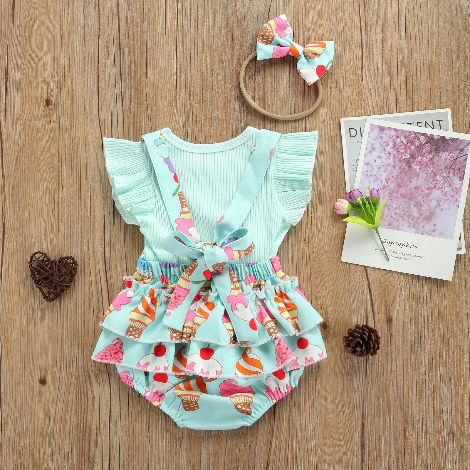 ICE CREAM Romper with Headband