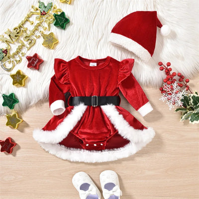 LITTLE MISS SANTA CLAUSE Romper Dress with Hat