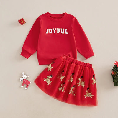 JOYFUL Sequin Reindeer Skirt Outfit