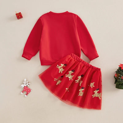 JOYFUL Sequin Reindeer Skirt Outfit