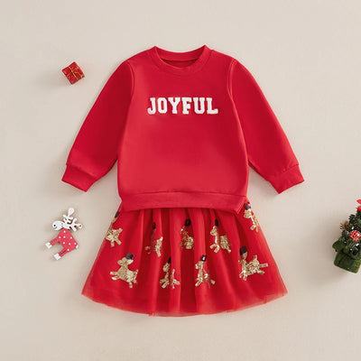 JOYFUL Sequin Reindeer Skirt Outfit