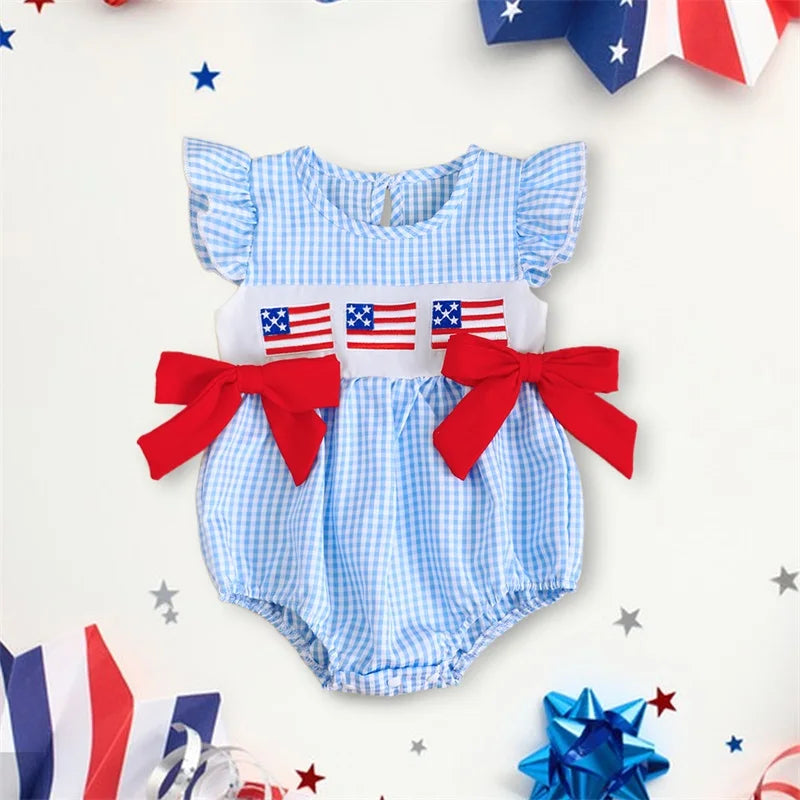 USA Checkered Bowtie Romper