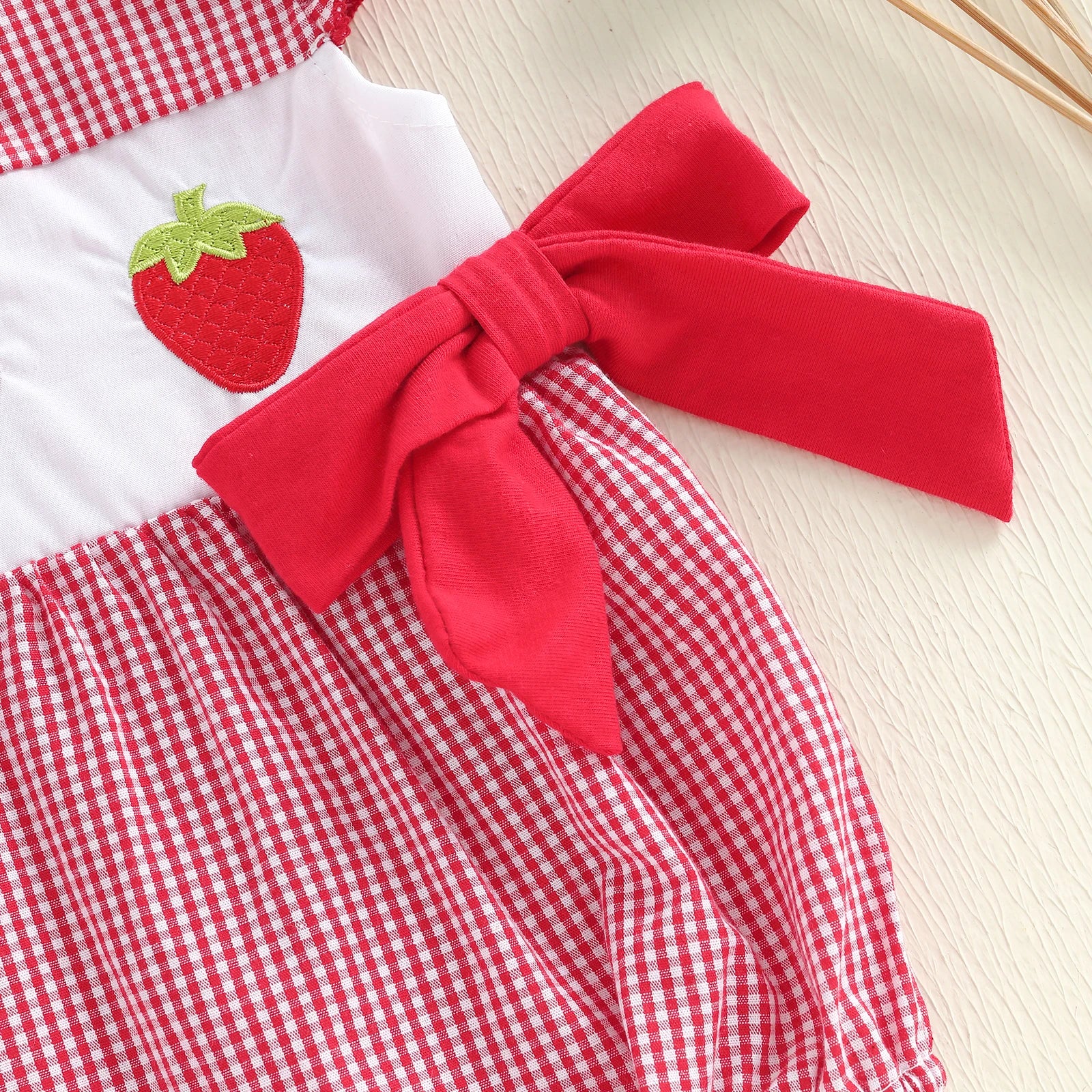 STRAWBERRIES Plaid Bowtie Romper