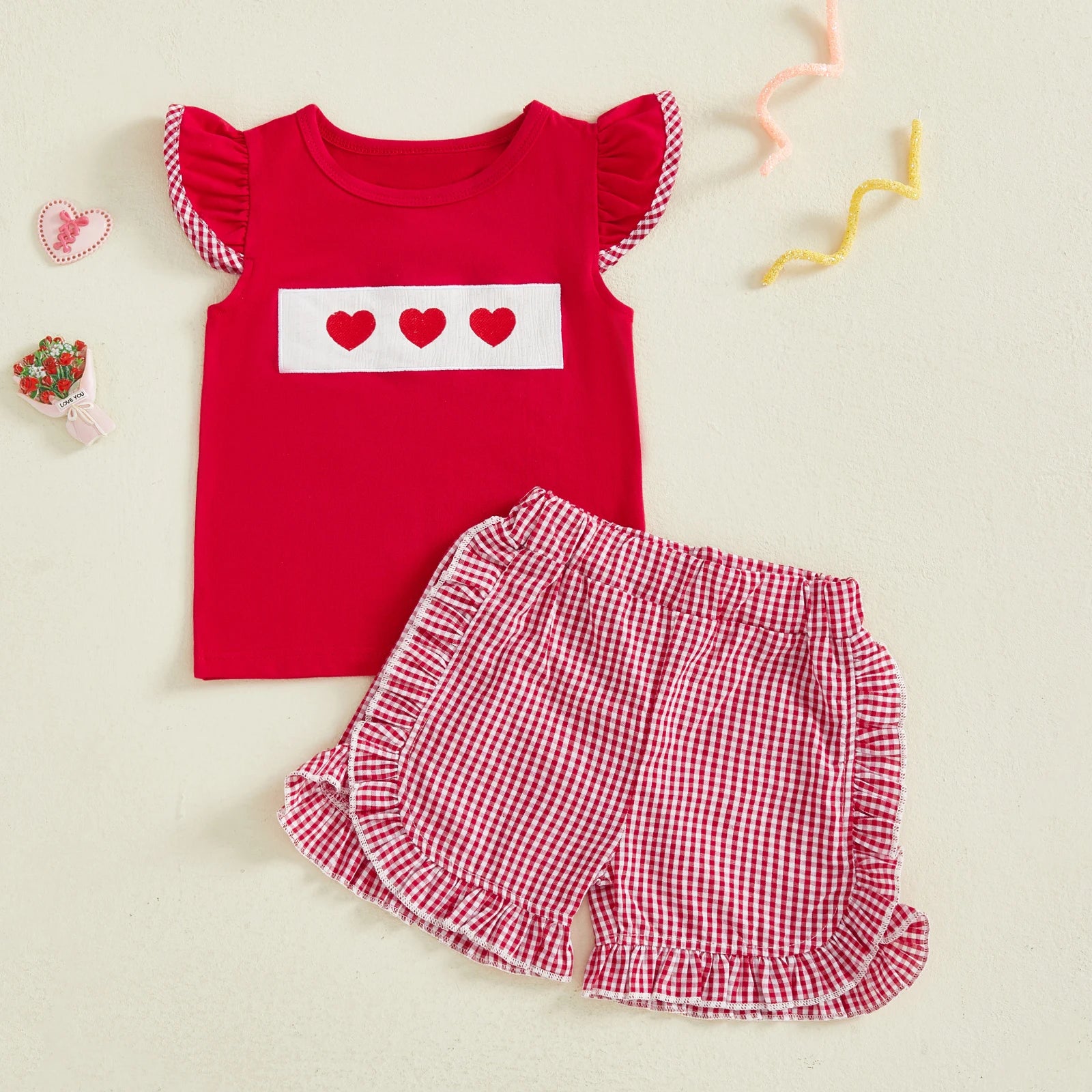 LITTLE HEARTS Checkered Ruffle Shorts Outfit