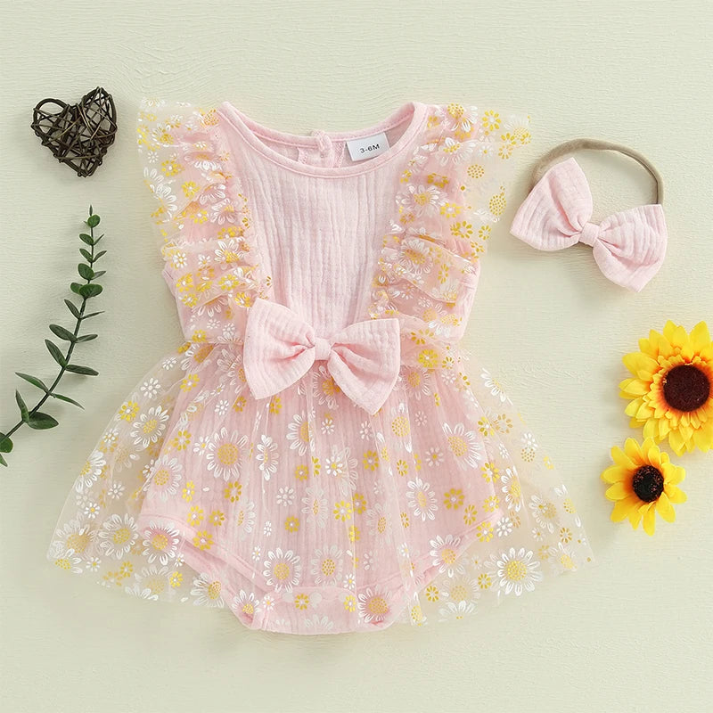 FLOWER Ruffle Tulle Romper Dress