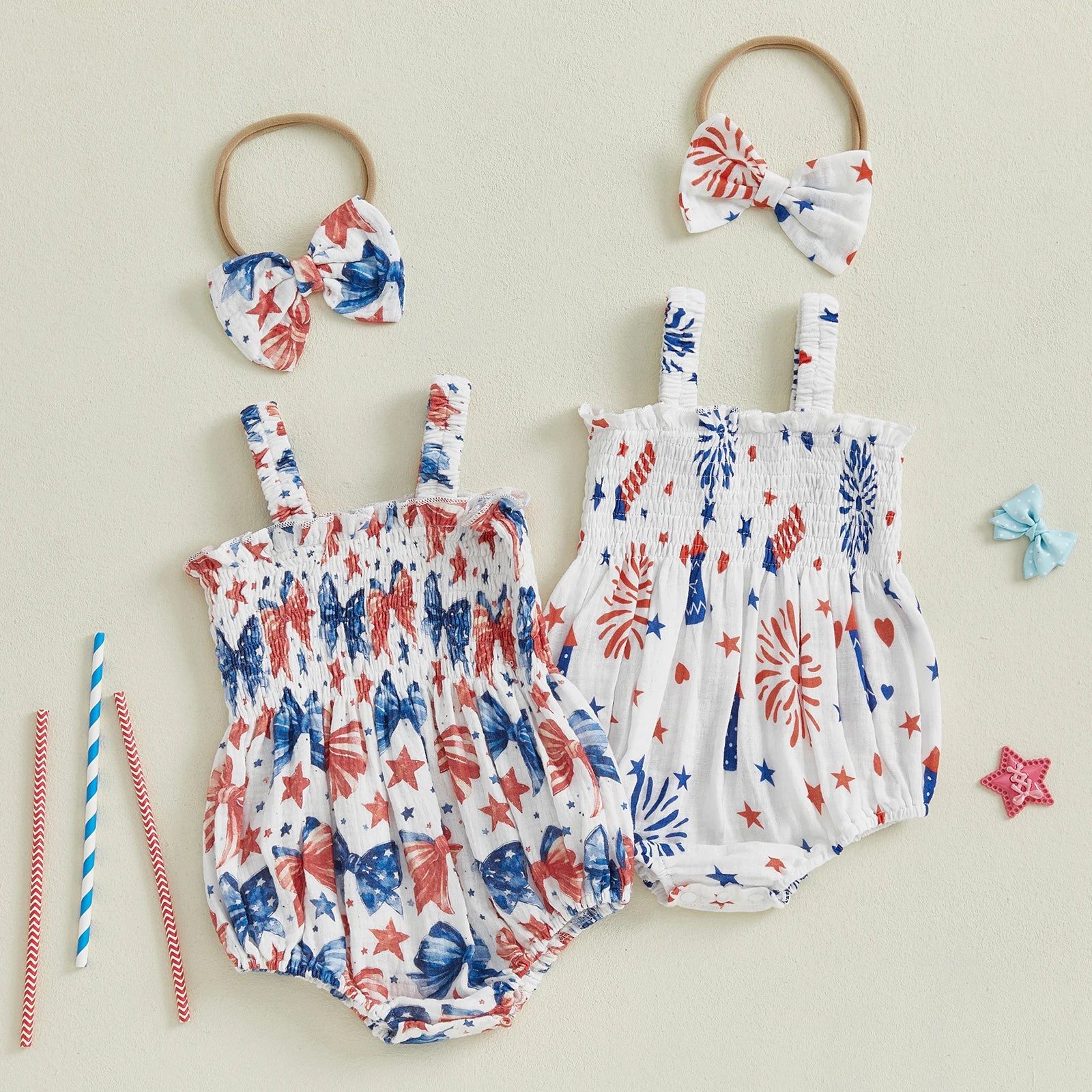 AMERICA Smocked Romper with Headband