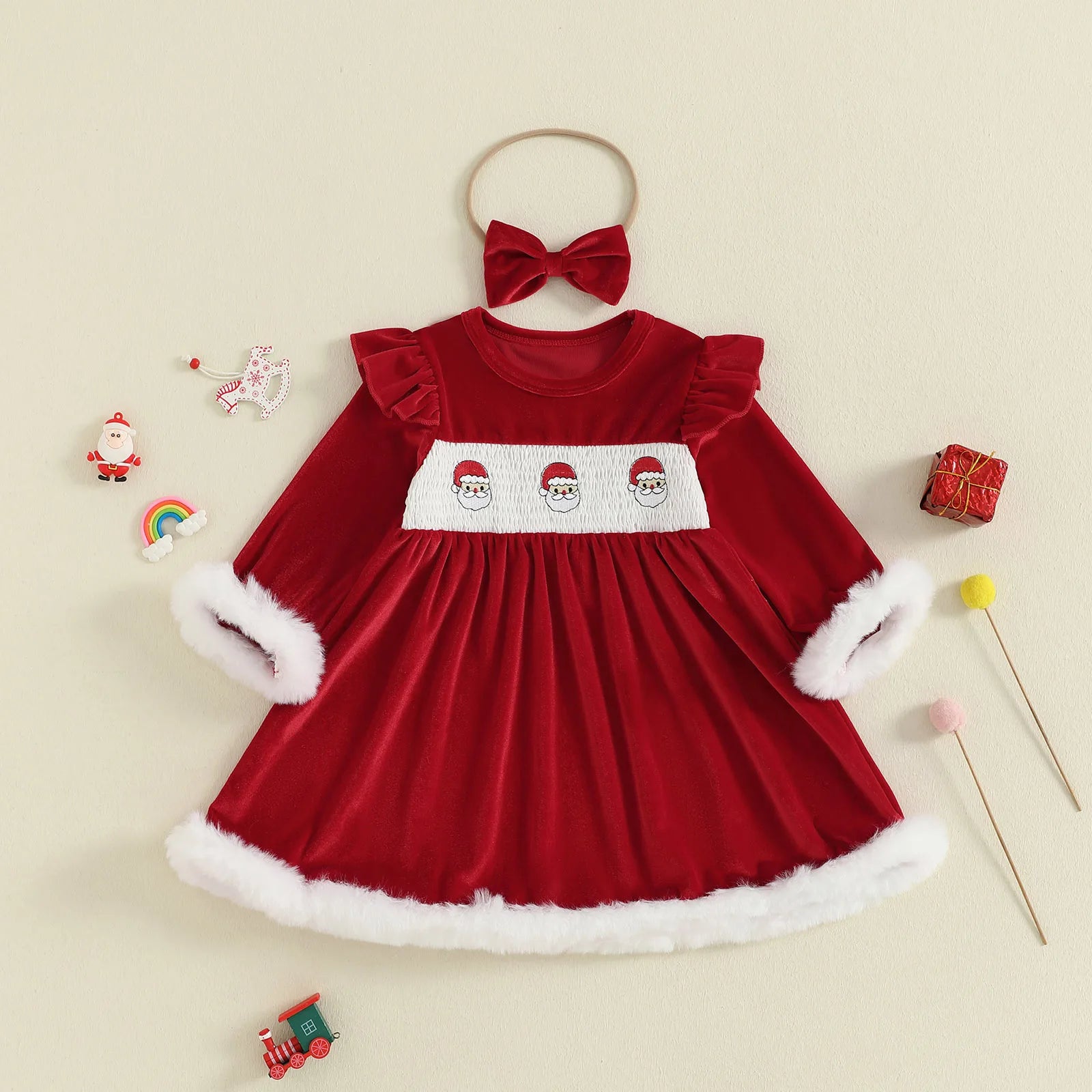 SANTA Velvet Dress with Headband