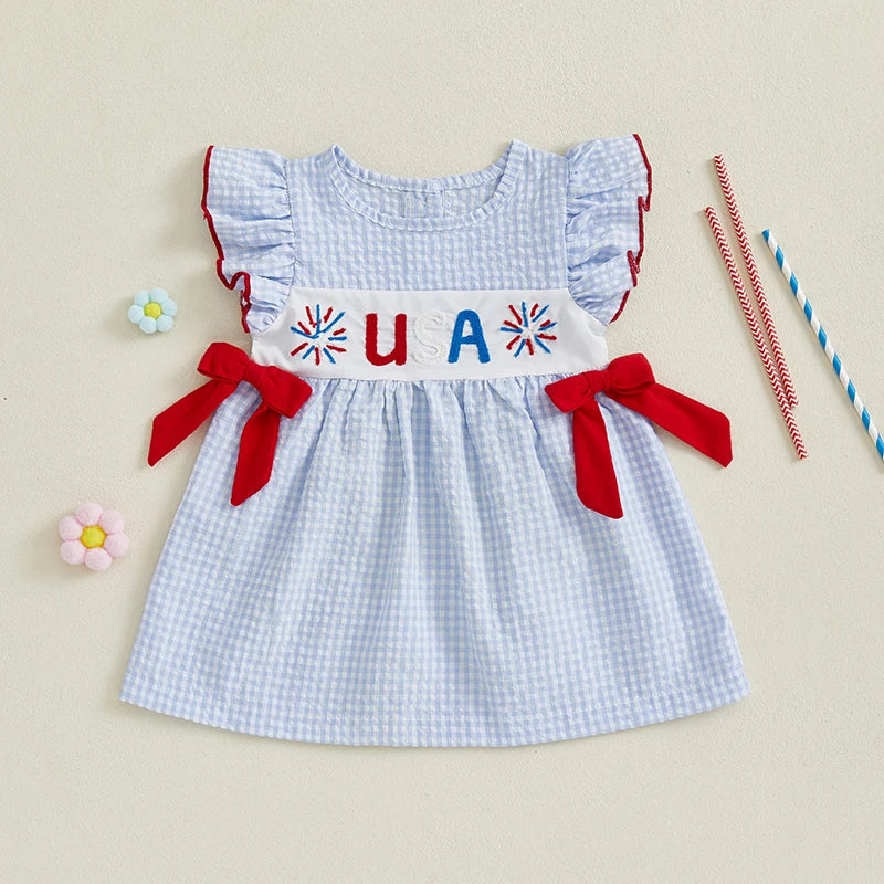 INDEPENDENCE DAY Ruffle Sleeve Bowtie Dress