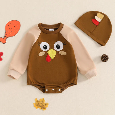 LITTLE TURKEY Long-Sleeve Romper with Beanie