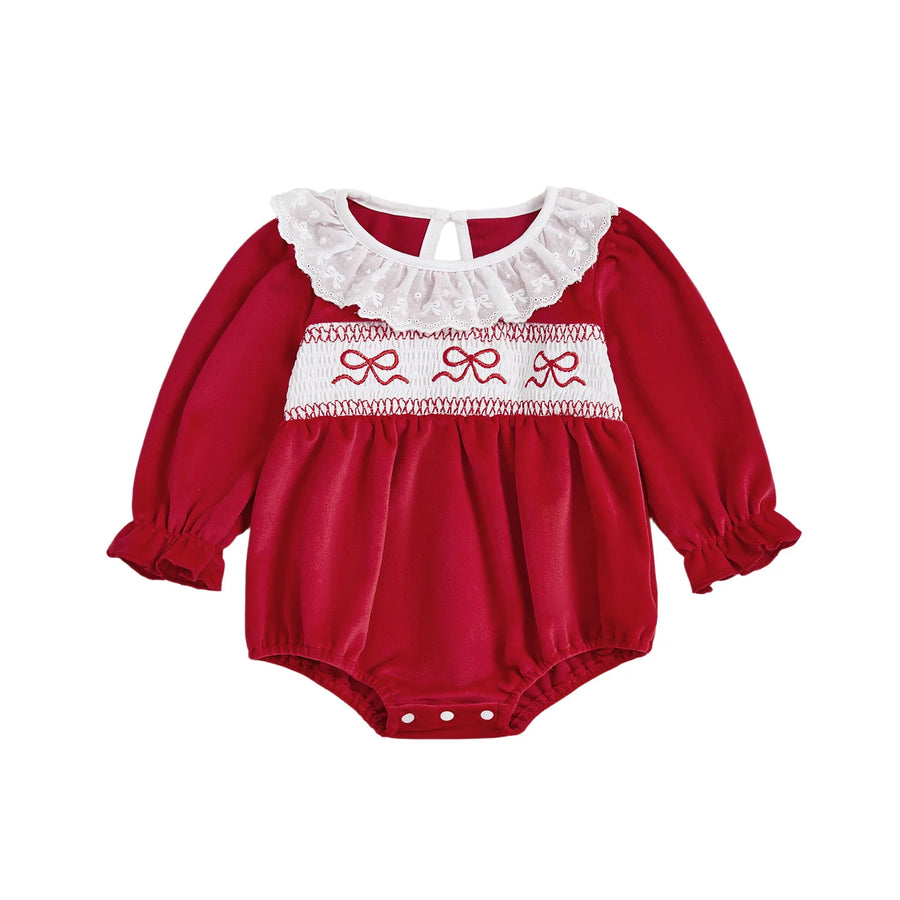 BOWTIES Crochet Collar Velvet Romper