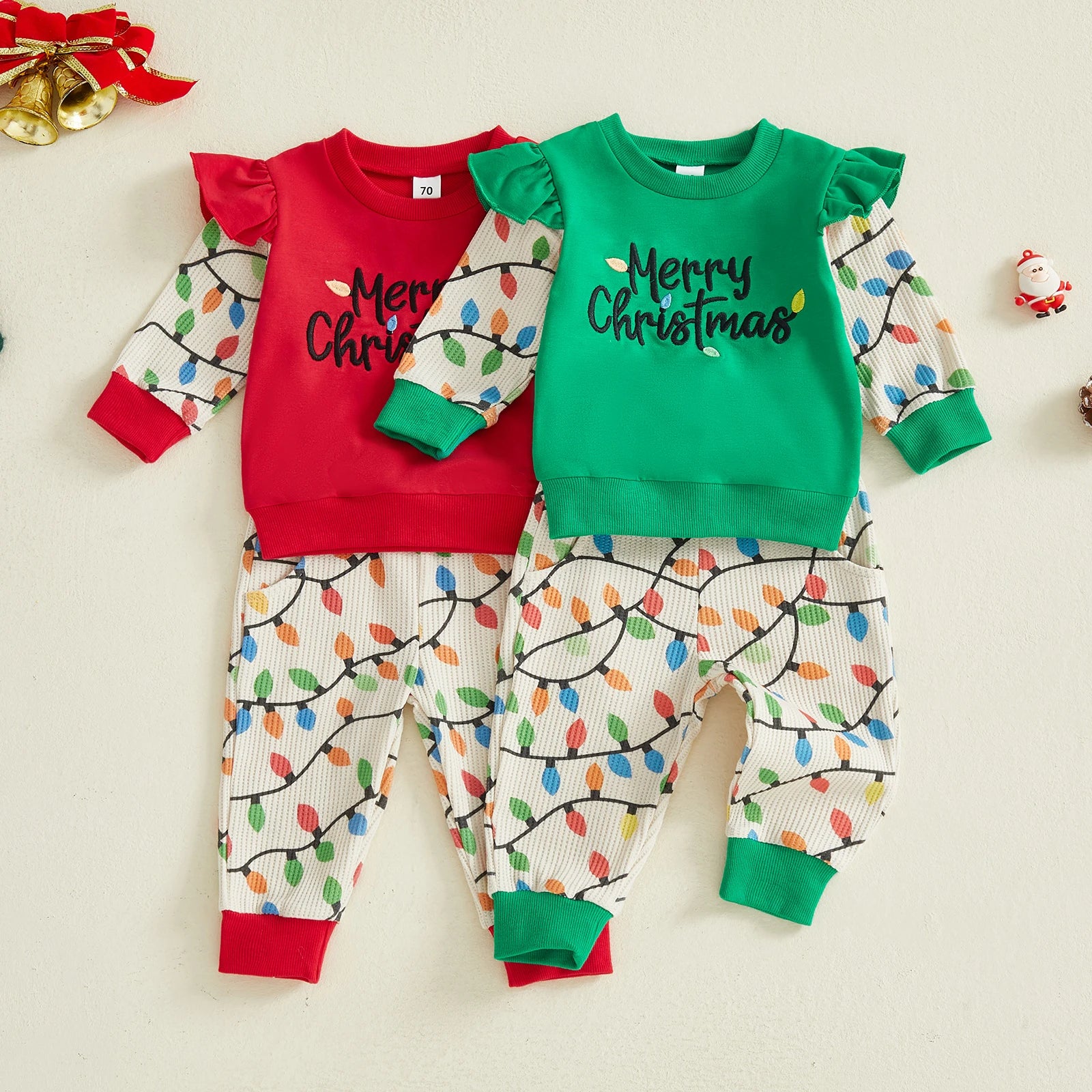 MERRY CHRISTMAS Lights Waffle Knit Outfit