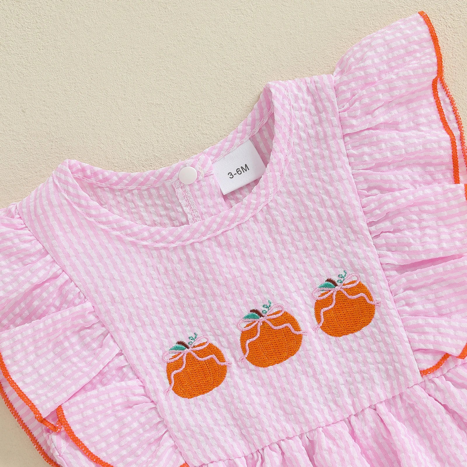 PUMPKIN Striped Ruffle Romper Dress