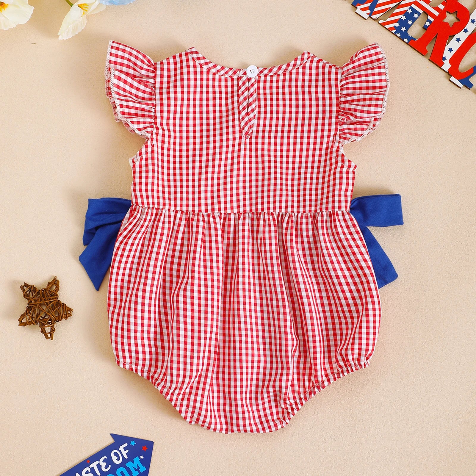 USA Checkered Bowtie Romper