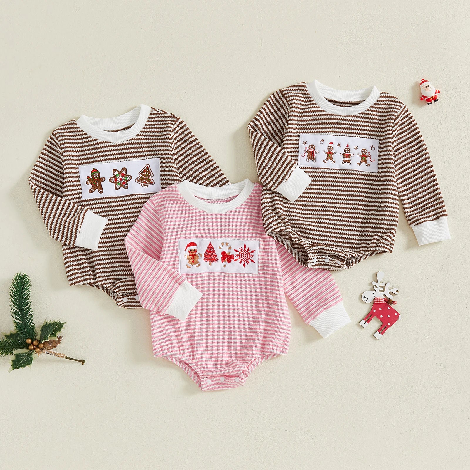 XMAS Striped Long-Sleeve Romper