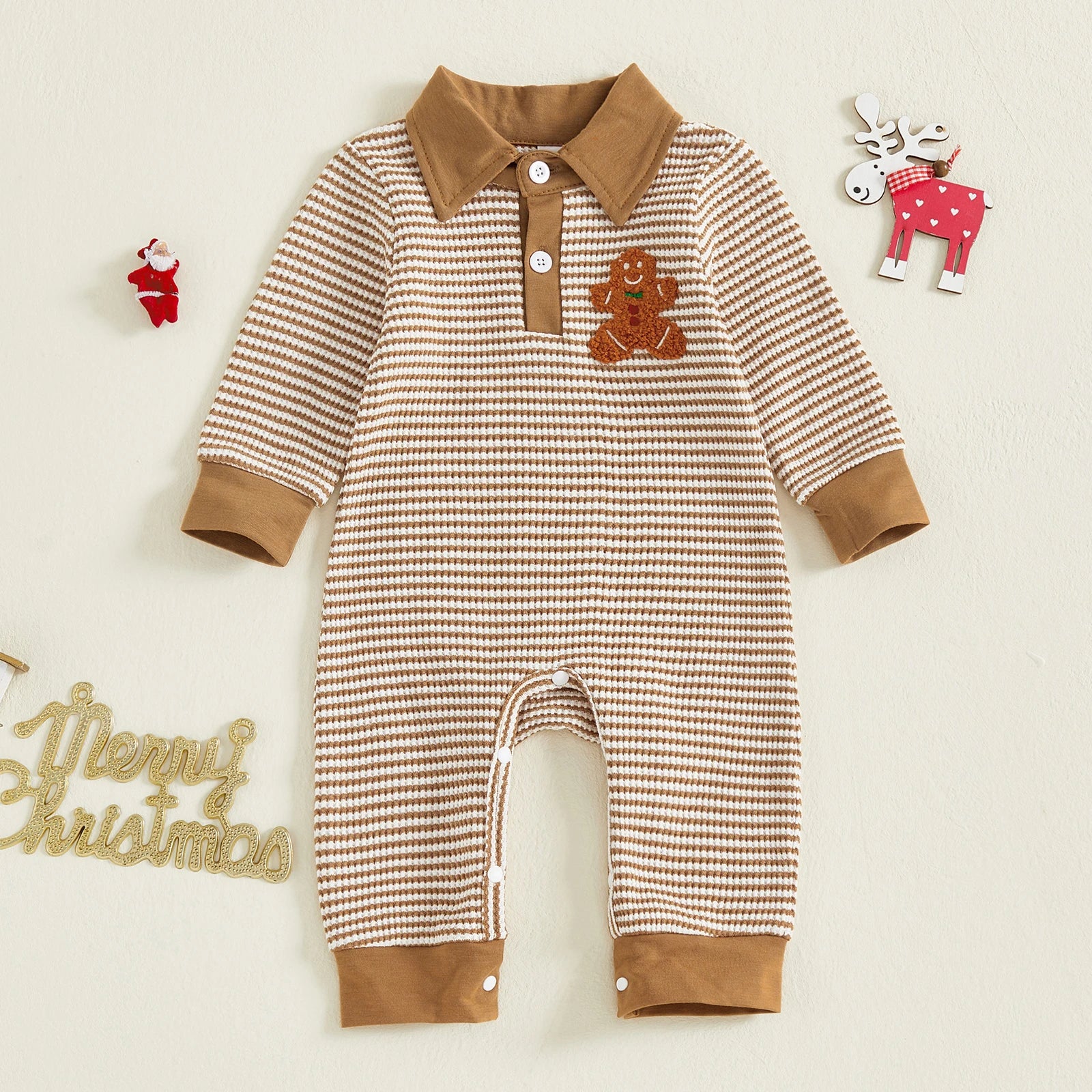 XMAS Striped Collar Jumpsuit