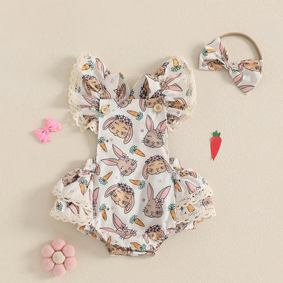 PRETTY BUNNY Lace Ruffle Romper