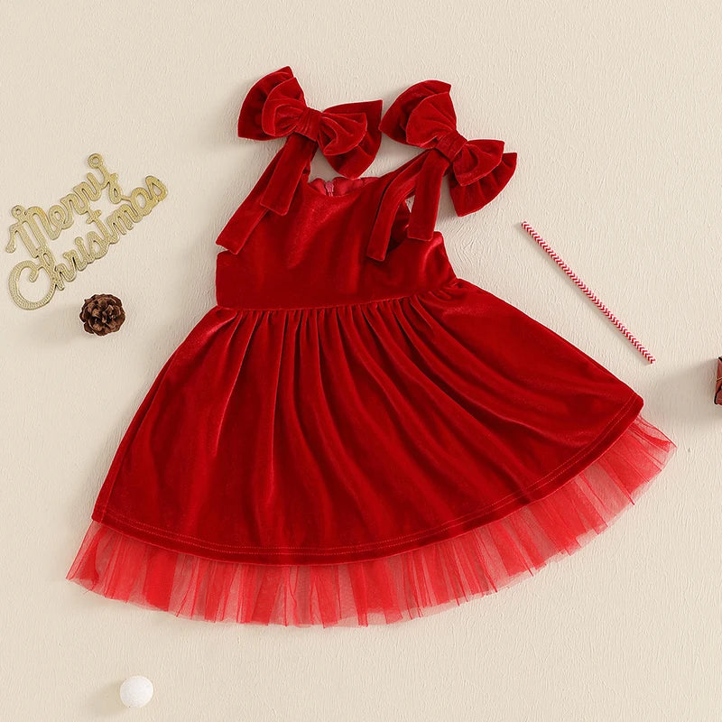 PAULA Red Velvet Bowtie Dress