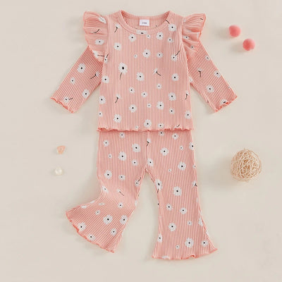 WHITE FLOWERS Ribbed Ruffle Outfit