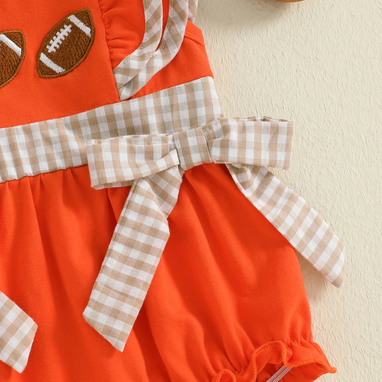 FOOTBALL Orange Bowtie Romper