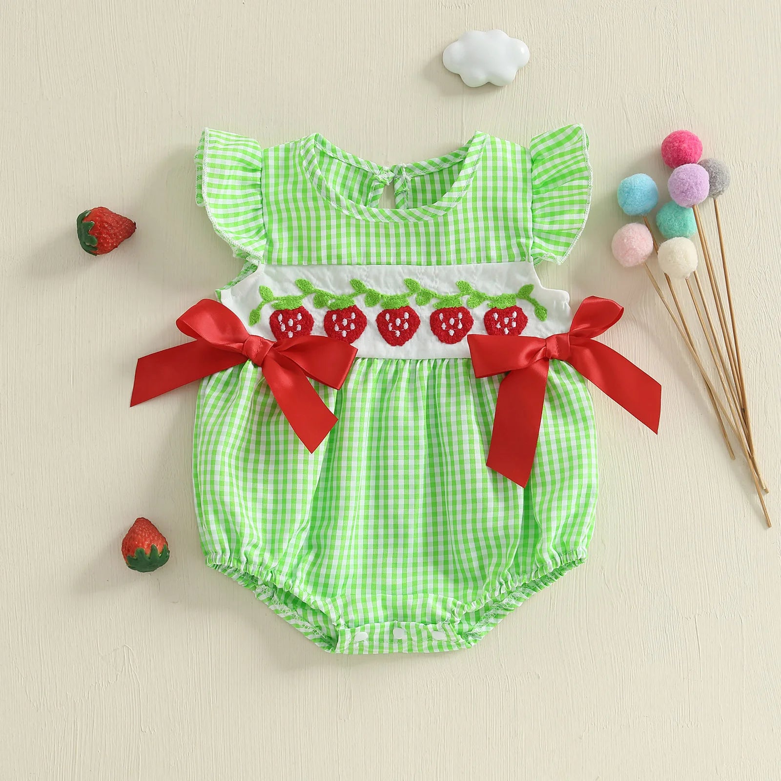 STRAWBERRIES Plaid Bowtie Romper