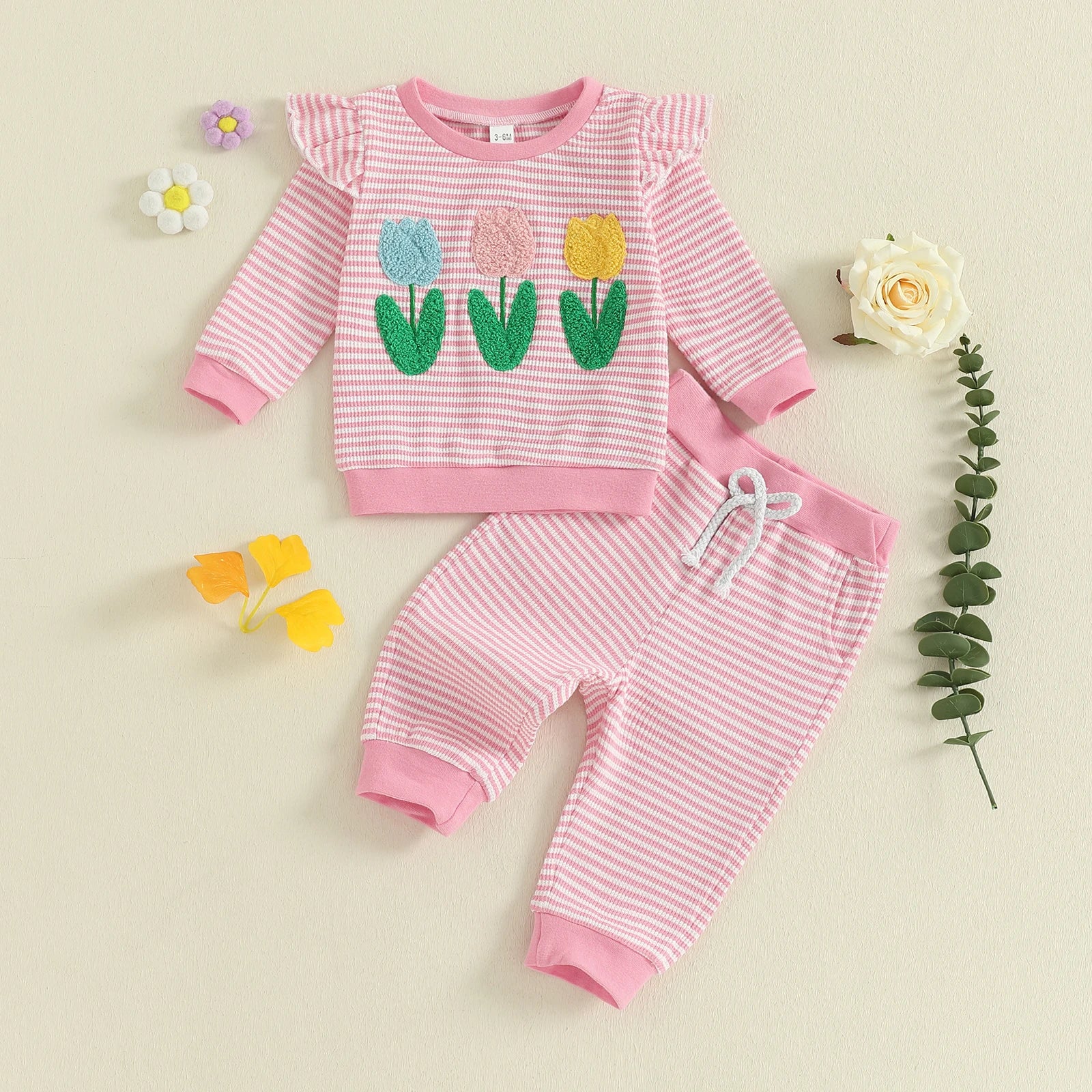 TULIPS Striped Ruffle Outfit