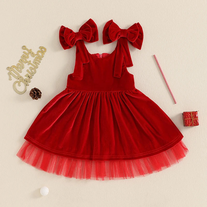 PAULA Red Velvet Bowtie Dress