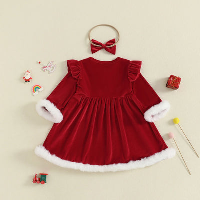 SANTA Velvet Dress with Headband