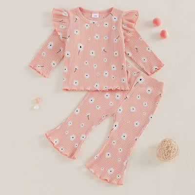 WHITE FLOWERS Ribbed Ruffle Outfit