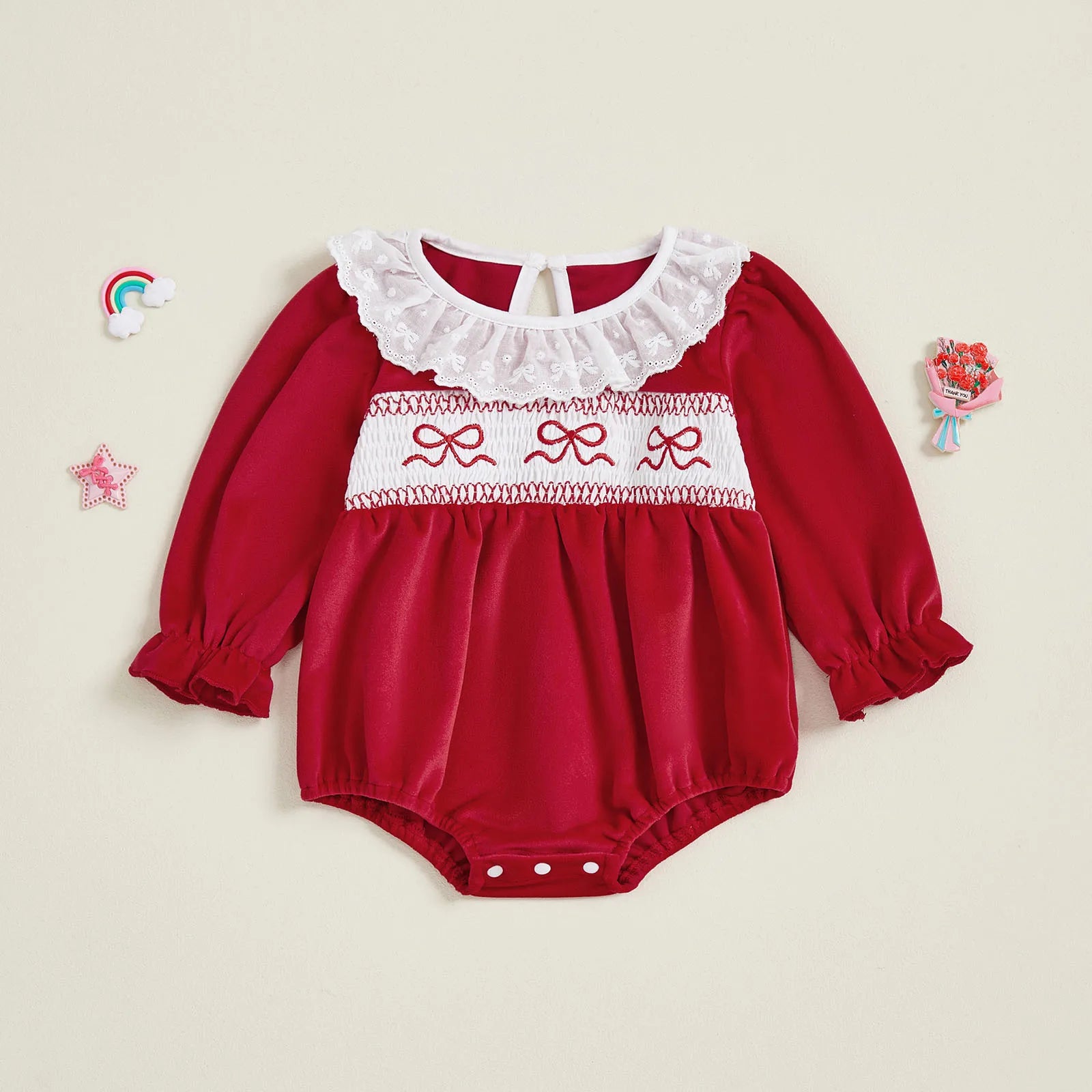 BOWTIES Crochet Collar Velvet Romper