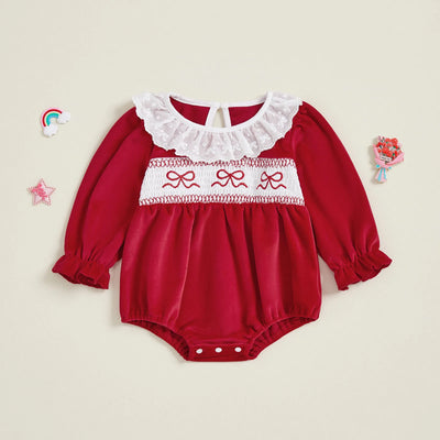 BOWTIES Crochet Collar Velvet Romper