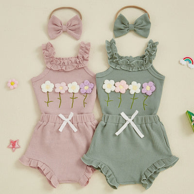 FLOWERS Ruffle Waffle Knit Outfit