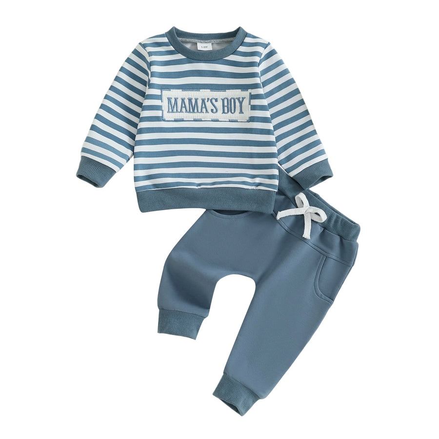 MAMA'S BOY Striped Blue Outfit