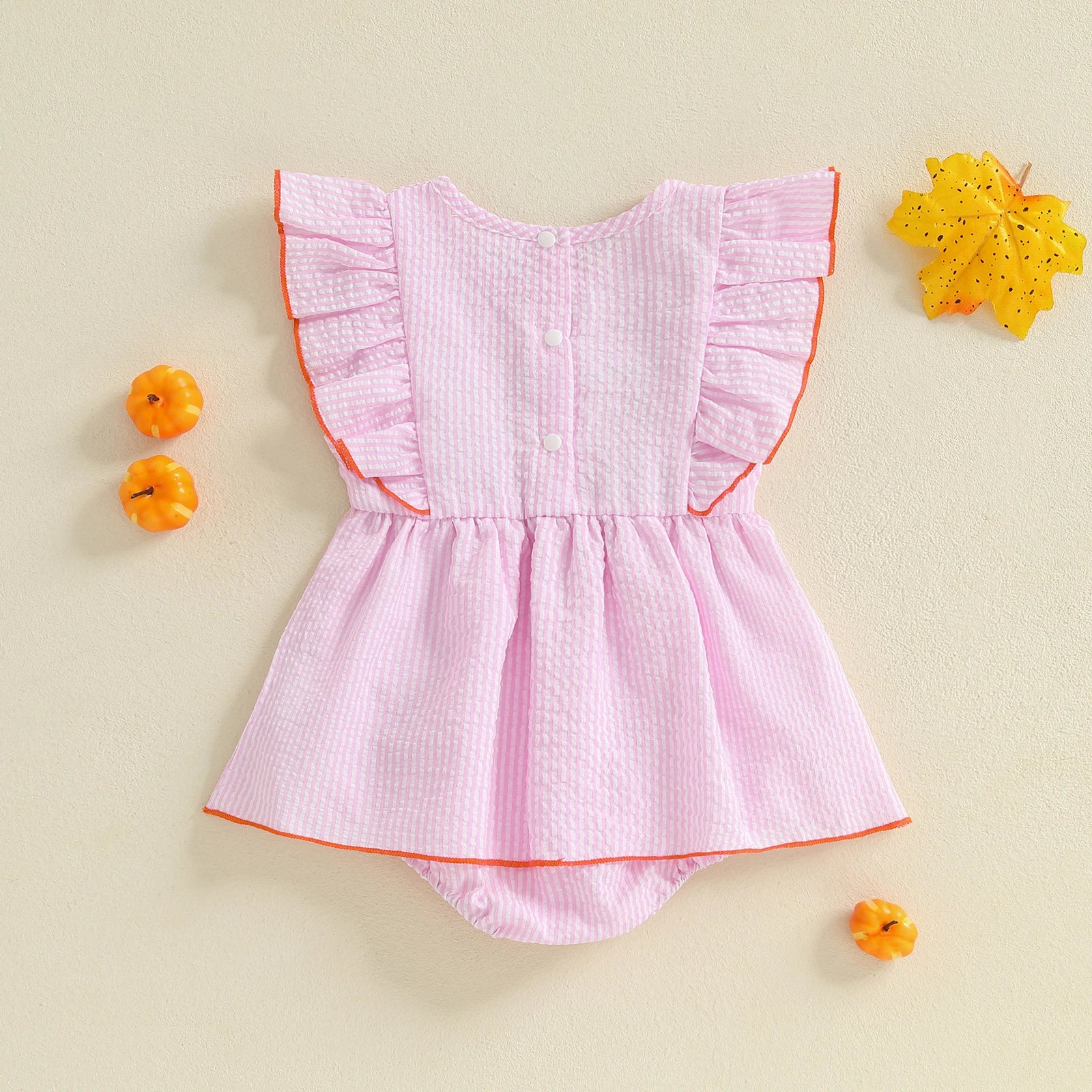 PUMPKIN Striped Ruffle Romper Dress
