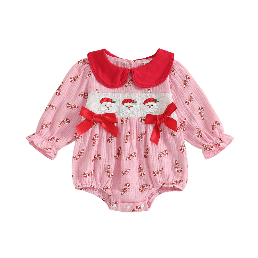 CANDY CANE Bowtie Collar Romper