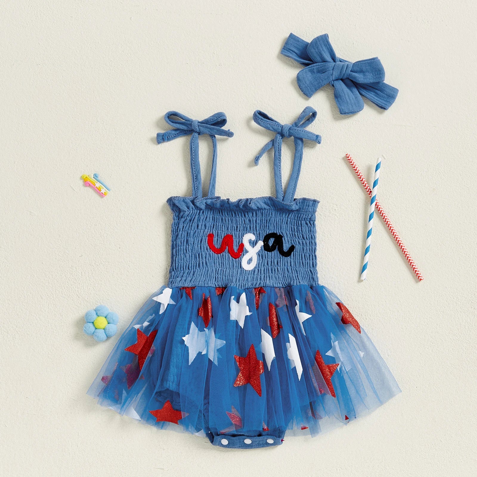 USA STARS Smocked Romper
