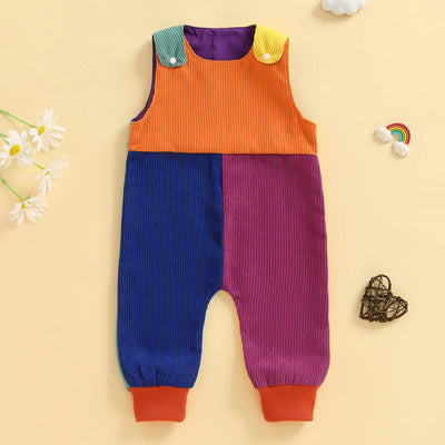 COLOR BLOCK Corduroy Pull-on Jumpsuit