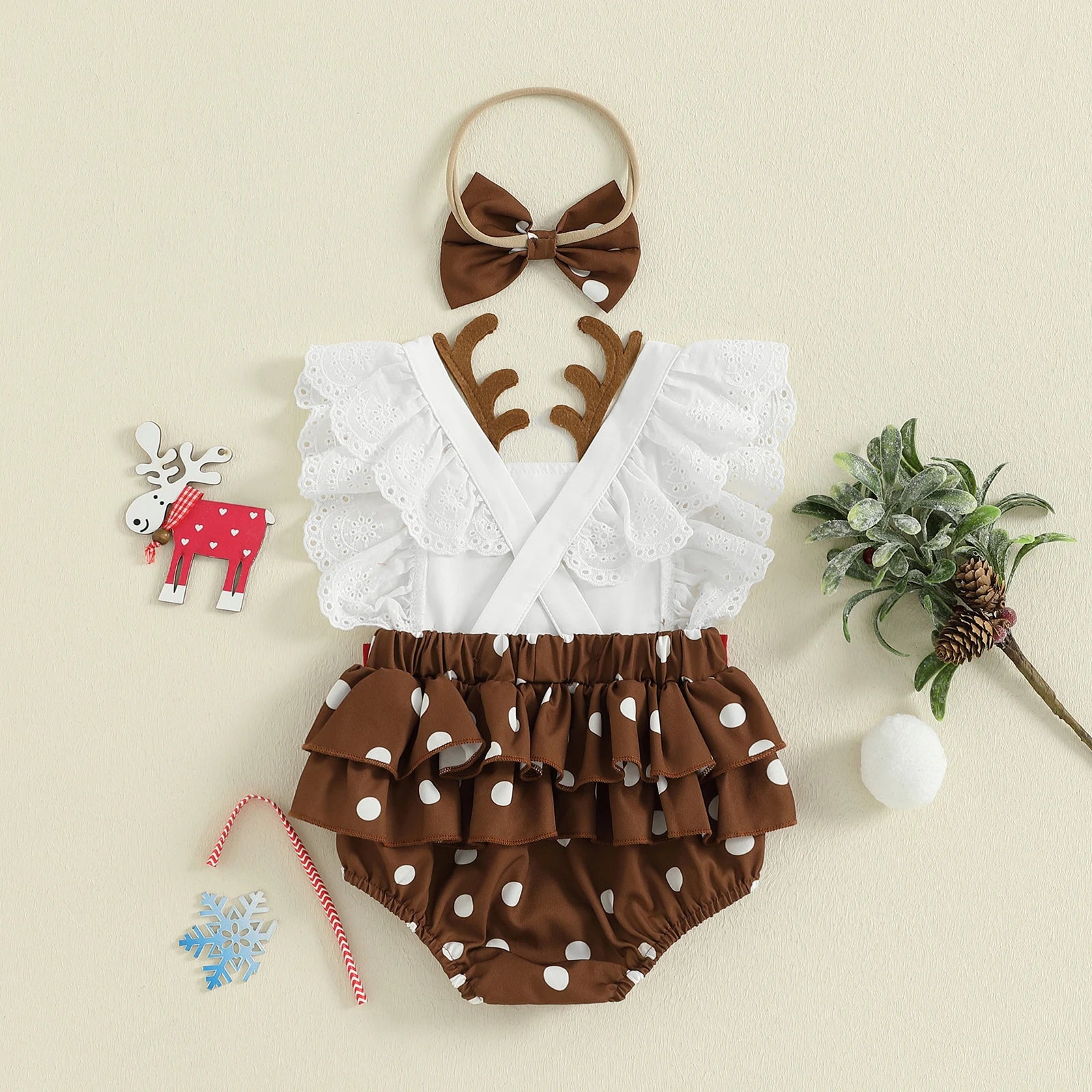HAPPY REINDEER Romper with Headband
