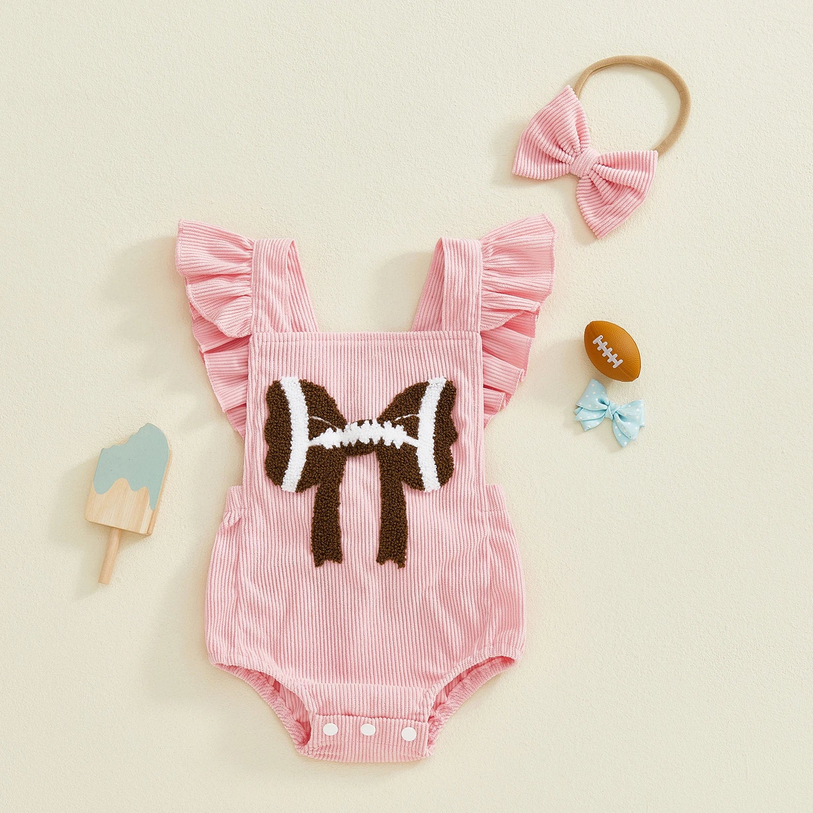 FOOTBALL Corduroy Ruffle Romper