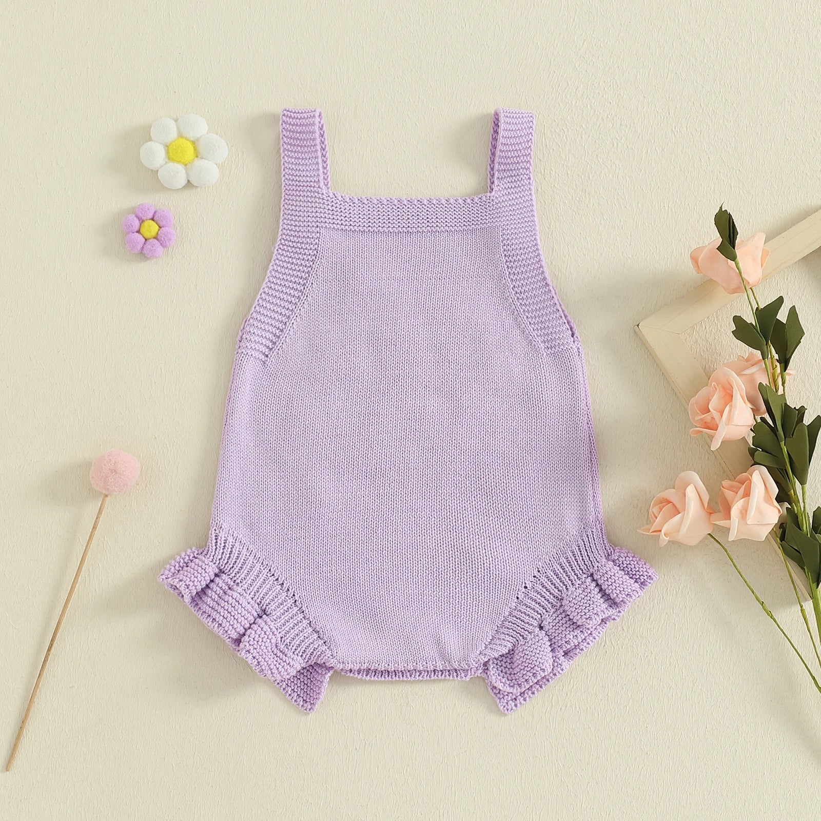 LITTLE SISTER Knitted Floral Romper