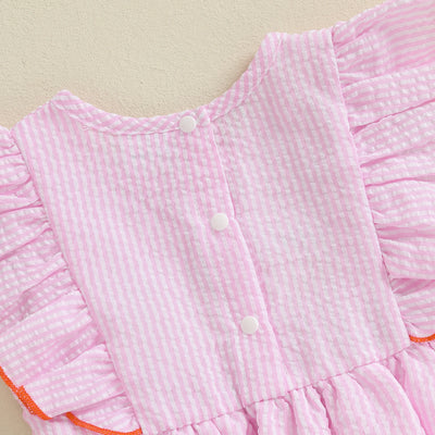 PUMPKIN Striped Ruffle Romper Dress