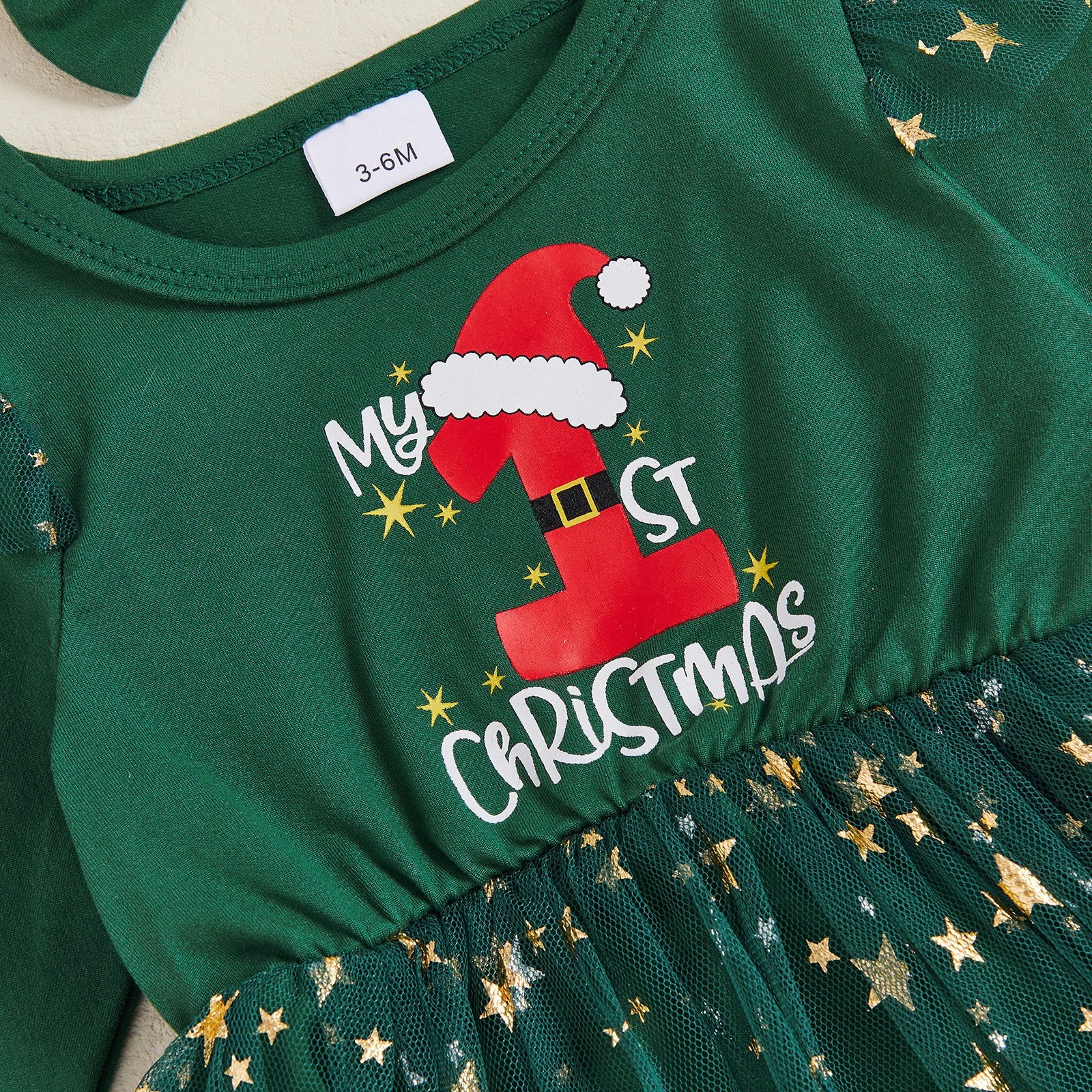 MY 1ST CHRISTMAS Sparking Stars Tutu Romper Dress