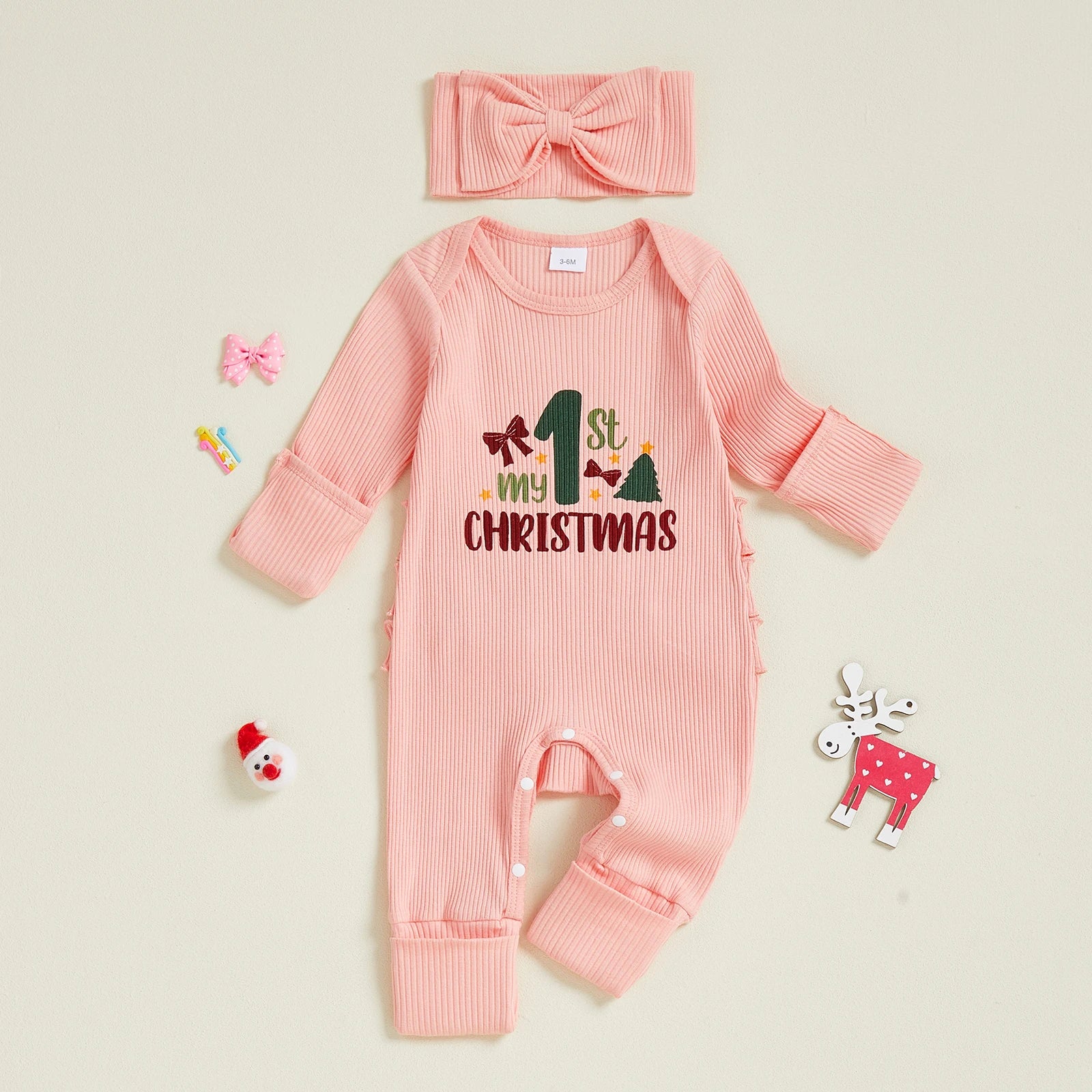 MY FIRST CHRISTMAS Ribbed Ruffle Jumpsuit