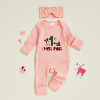 MY FIRST CHRISTMAS Ribbed Ruffle Jumpsuit