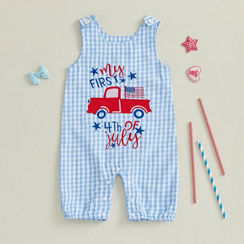 MY FIRST 4TH OF JULY Checkered Jumpsuit