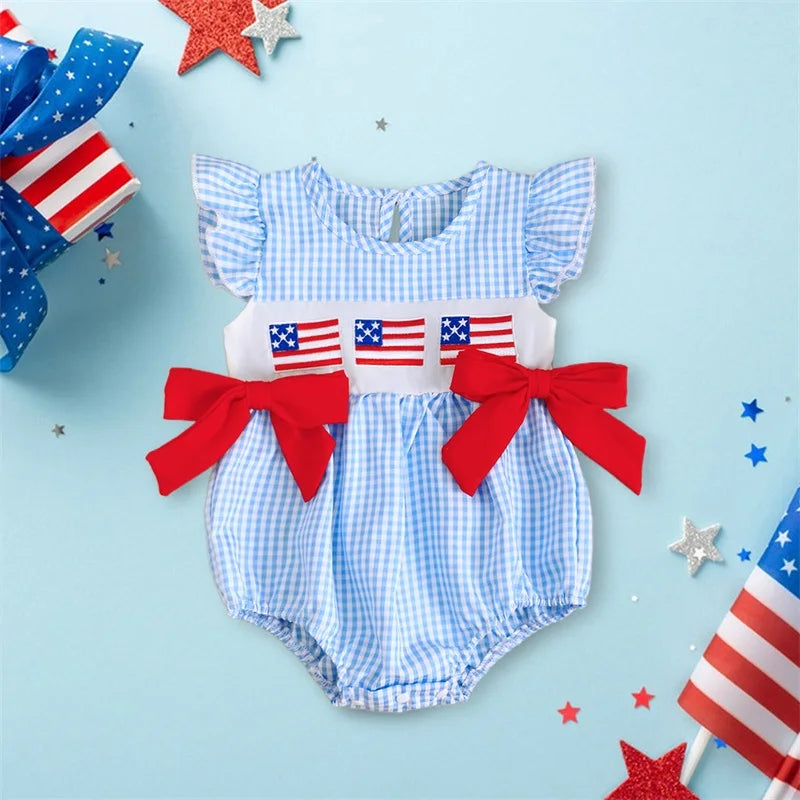USA Checkered Bowtie Romper