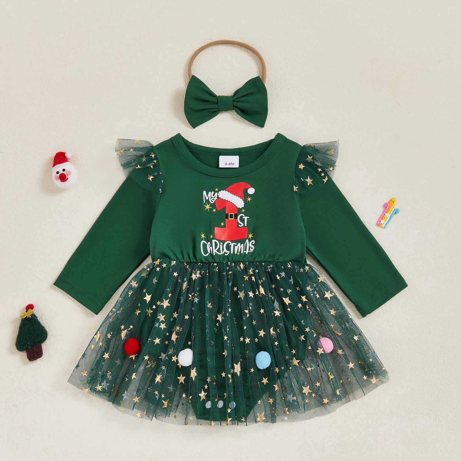 MY 1ST CHRISTMAS Sparking Stars Tutu Romper Dress