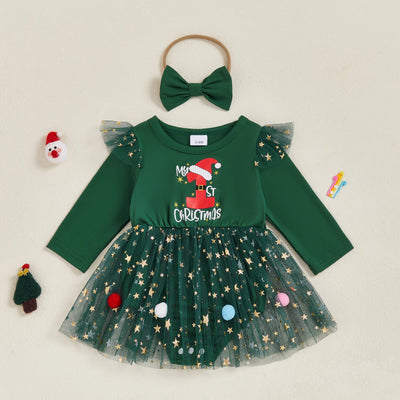 MY 1ST CHRISTMAS Sparking Stars Tutu Romper Dress
