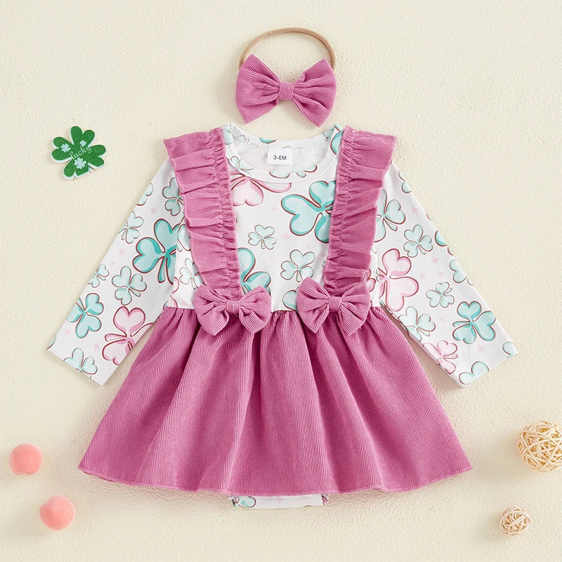 CLOVER Corduroy Bowtie Romper Dress