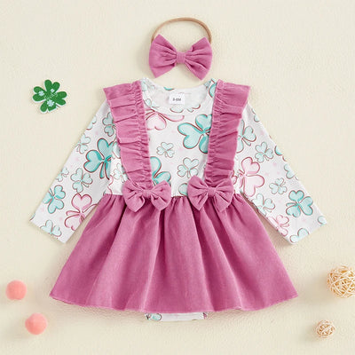 CLOVER Corduroy Bowtie Romper Dress